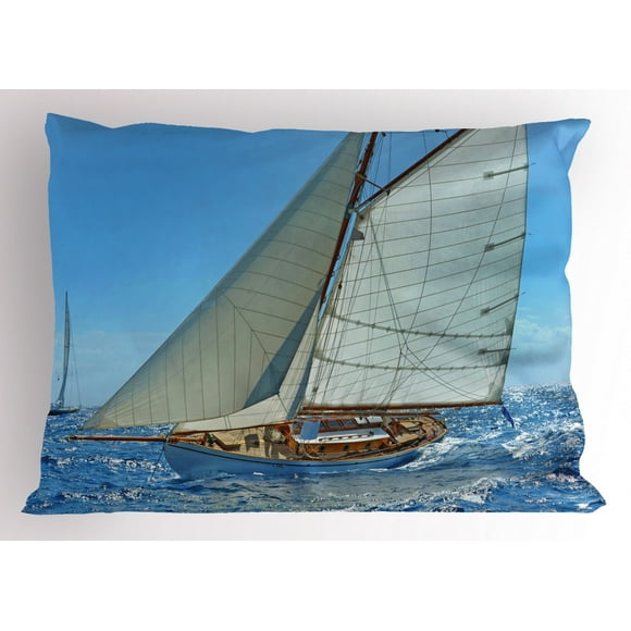 Roostery Pillow Sham Sailor Sailing Nautical Dark Blue Anchor Sea Ocean Print 100% Cotton Sateen 26in x 20in Knife-Edge Sham 